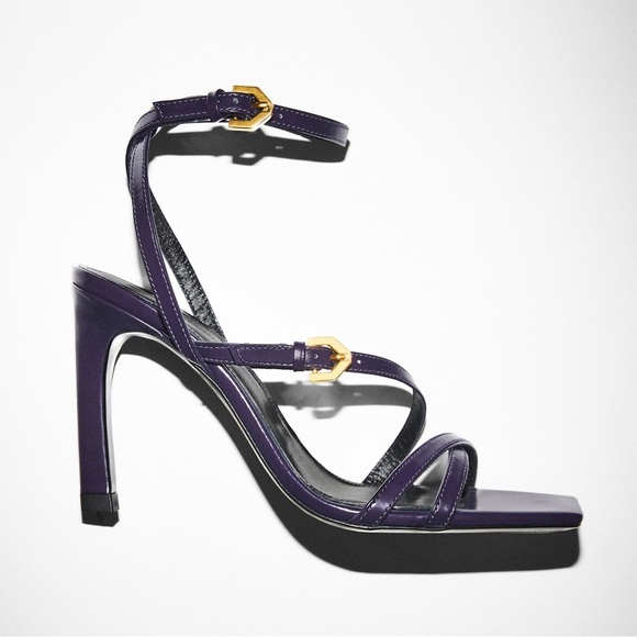 NWOT. Massimo Dutti Limited Edition Purple Leather High-Heel Sandals. Size 7,5. - Picture 1 of 7